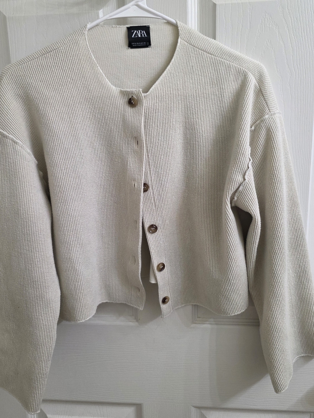 ZARA Cream Button-Front Ribbed Cardigan